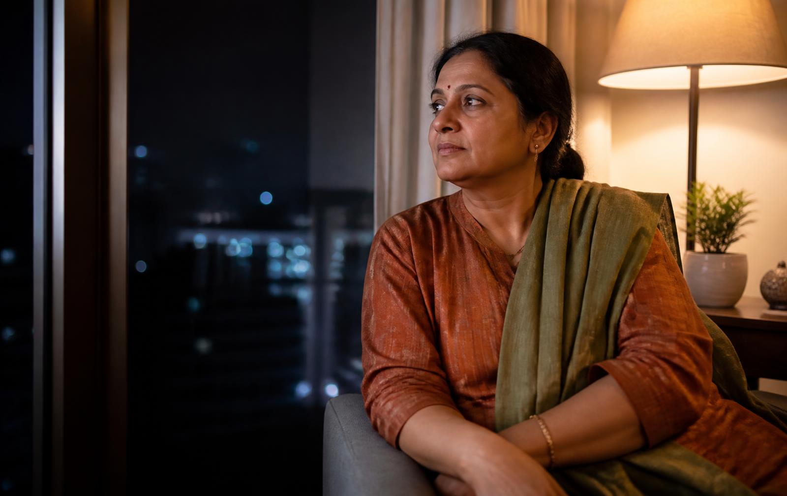 A middle-aged Indian woman reflecting on changes in her health