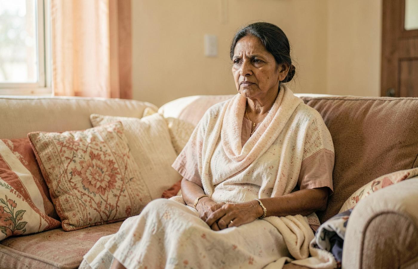 A woman recovering at home after surgery